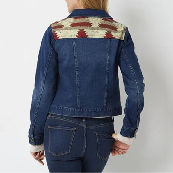 Frye and Co Womens Size XL Denim Jean Jacket Western Aztec Southwestern Trucker - Picture 1 of 9